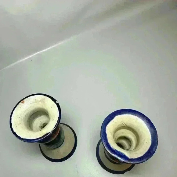 Hand-Painted E. Ortiz Mexican Pottery Candle Holders Mismatched Set Of 4 - Picture 5 of 12